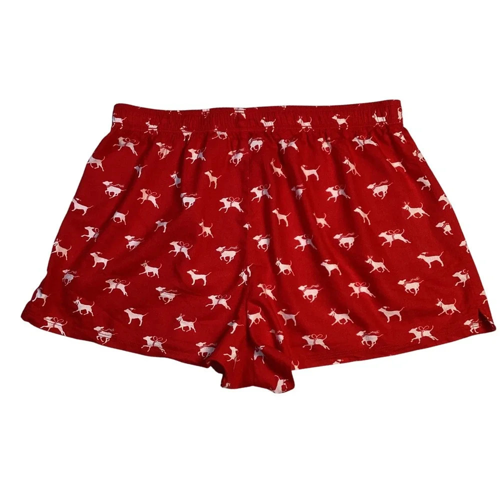 Victoria's Secret PINK Pajama Shorts Women Size Medium Red Holiday Dog Print